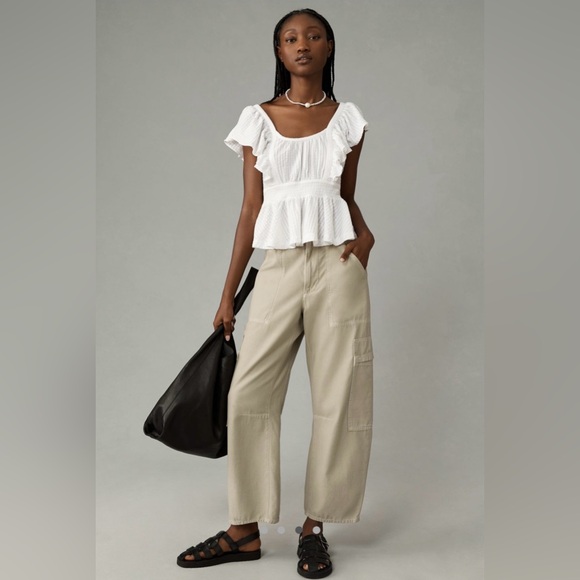 Anthropologie Maeve Ruffled Peplum Open Back Tie Back Top - Picture 3 of 3